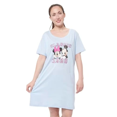 Image of Disney Minnie Mouse Nightdress for Women Sleep Shirt Pyjamas Short Sleeve Top blue, M