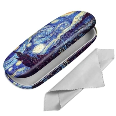 Image of Fintie Hard Shell Eyeglasses Case, Portable Protective Glasses Cover Eyeglass Holder Box with Cleaning Cloth for Men Women, Starry Night, S