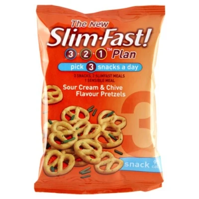 Image of SlimFast Sour Cream and Chive Pretzels Snack Bag 23 g Pack of 12