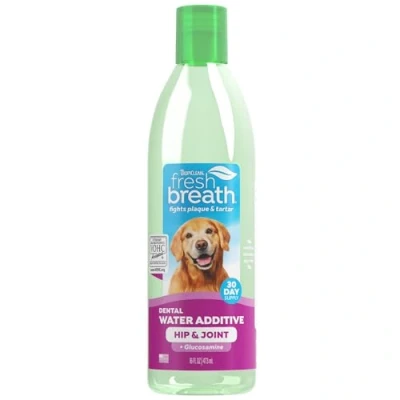 Image of TropiClean Fresh Breath Dog Teeth Cleaning Dental Care for Bad Freshener Water Additive Mouthwash Helps Remove Plaque Off Dogs Teeth, Hip &amp; Joint Support, 473ml