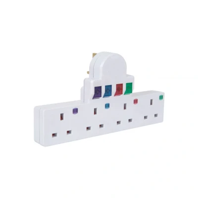 Image of 4 Gang Plug Socket Surge Protected Switched 13A UK Mains Adapter Adaptor Expand