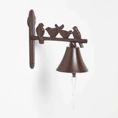 Image of HOMESCAPES Cast Iron Doorbell with Wall Bracket and decorative Birds on a Branch Rustic Style Door Bell