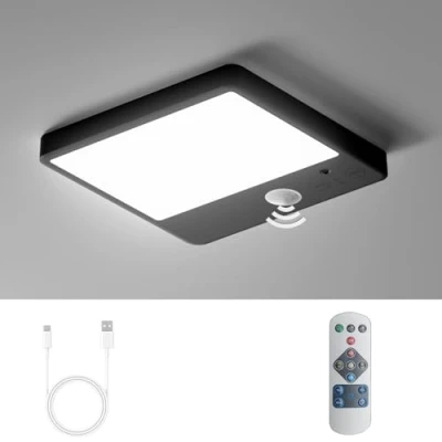 Image of Rechargeable Motion Sensor Ceiling Light with Remote, Cordless Bathroom Lamp Battery Powered, Dimmable Operated Sensor/Wall Lights 3000/4000/6000K Magnetic for Shed Porch Garage Loft