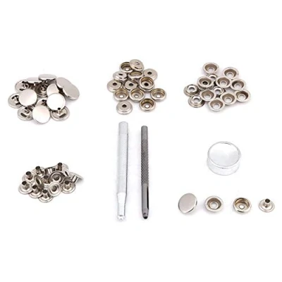 Image of 15mm Metal Press Stud Buttons 15 Sets Snap Button Fastener with Tools for Leather Craft Clothes Jacket Bags Repair (Silver)