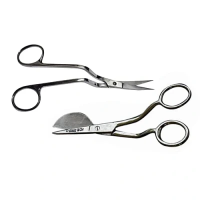 Image of 6 Inch Stainless Steel Applique Duckbill Scissors Blade with Offset Handle &amp; Machine Embroidery Double Curved Bundle