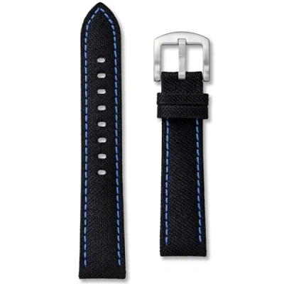 Image of Sailcloth Canvas Watch Strap Premium Nylon 20mm Black with Blue Stitching Classic Replacement Nautical Sail Cloth Band Spring Bars and Tool Included (20mm, Blue)