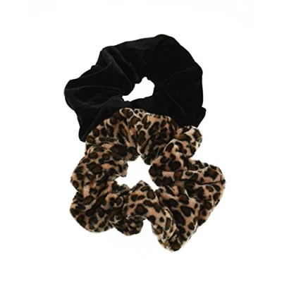Image of Zac&#039;s Alter Ego Set of 2 Hair Scrunchies Velvet Leopard Print &amp; Plain