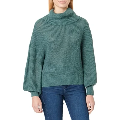Image of JDY Women&#039;s Jdymegan L/S Cowl Neck Jumper KNT Noos Sweater, North Atlantic/Detail: w Black ply, L