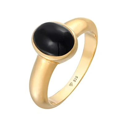 Image of Kuzzoi 0611530221 Men&#039;s Signet Ring with Black Onyx Stone, 925 Sterling Silver Gold Plated Polished Gemstone, Golden for Men in Size 60 66 mm,
