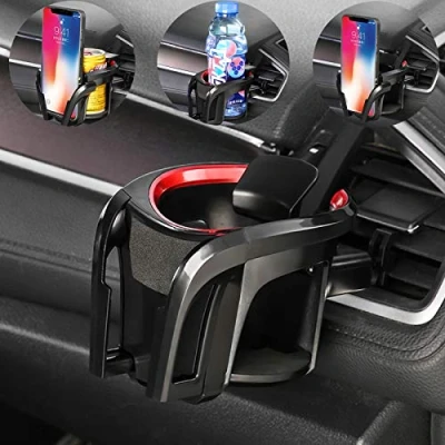 Image of IRYNA Car Cup Holder for Van,Adjustable Phone 2 IN 1 Mobile Mount Cars,Car Air Vent Hot Drinks Holders Bracket Compatible with Most Vehicles Red&amp;Black