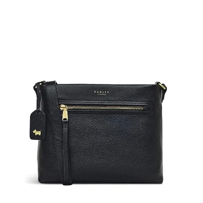 Image of RADLEY London Pickwick Small Ziptop Crossbody for Women, in Black Soft Grained Leather, with Rolled Top Edge &amp; Adjustable Strap