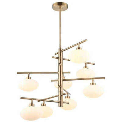 Image of Italux Lighting Modern Hanging Pendant Brass 8 Light with White Shade, G9