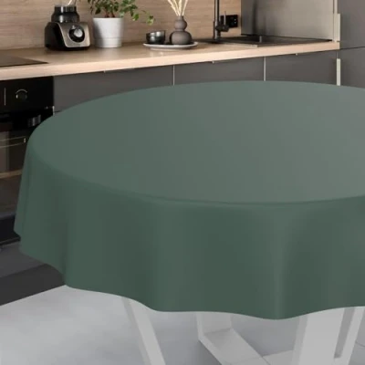 Image of ANRO Oilcloth Tablecloth, Washable, Oilcloth, Garden Outdoor, Indoor, Round, 120 cm, Cut Edge, Fir Green