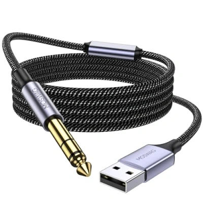 Image of MOSWAG USB to 6.35 Audio Cable, 1/4 Guitar Cable Professional Musical Instrument Nylon Braided for Guitar, Bass, Amplifier, Speakers etc.