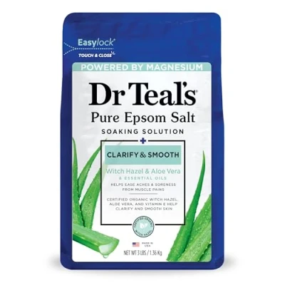 Image of Dr Teal&#039;s Pure Epsom Magnesium Salt Soak, Clarify &amp; Smooth with Witch Hazel Aloe Vera, 3 lbs