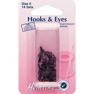 Image of Hemline Hook and Eye Fastenings Size 0 Black