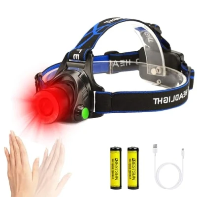 Image of XLENTGEN Red Head Torch Rechargeable Light Headlamp with Motion Sensor 3 Modes LED Headlight Waterproof Lamp Zoomable for Hunting, Fishing, Astronomy