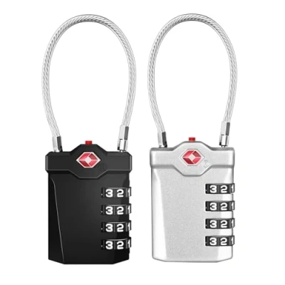 Image of ZHEGE Suitcase Padlocks, TSA Approved Luggage Locks with Open Indicator, Flexible Cable, 4 Digit Combination Padlock for Gym Locker, Briefcase, Backpack, Laptop Bag (Black &amp; Silver, 2 Packs)