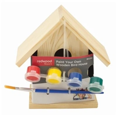 Image of 6pc Paint Your Own Wooden Bird House Kit By Redwood