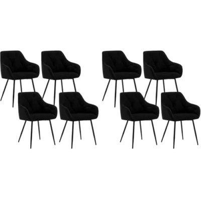 Image of WOLTU Set of 8 Dining Chairs Kitchen Upholstered Living Room with Backrest, Armrests, Metal Legs, Ergonomic for Lounge, Office, Dressing Table Chairs, Velvet, Black