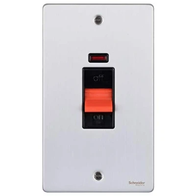 Image of Schneider Electric Ultimate Low Profile Double Control Switch, with Neon Indicator, Pole, 50A, GU4521BBC, Polished Chrome White Insert