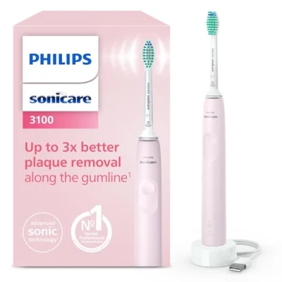 Image of Philips Sonicare 3100 Electric Toothbrush, Sonic Pressure Sensor and Timer, Sugar Rose, Model HX3671/11