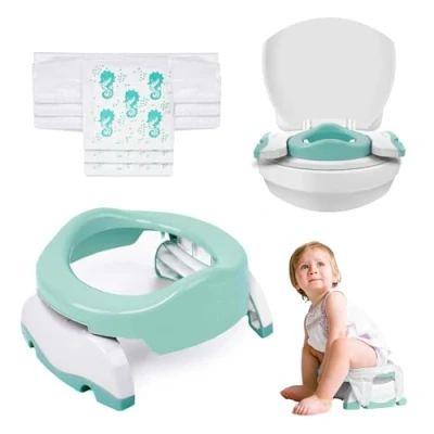 Image of Potette Plus 2 in 1 Compact Universal Potty and Toilet Training Seat Award Winning Essential for Toddlers Mint