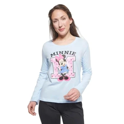 Image of Disney Minnie Mouse Pyjamas for Women Pyjama Set Long Sleeve Top with Trousers Blue/black, S