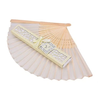 Image of Gemini_mall® Ivory Hand Held Fans Folding Fan Bamboo Fabric with Gift Box (Ivory)