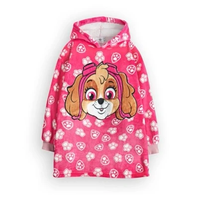 Image of Paw Patrol Girls Wearable Blanket Kids Skye the Helicopter Pup All Over Print Fleece Hoodie Pink Heavyweight Snuggle Hooded Pullover Educational Cartoon TV Series Loungewear Gift for Children