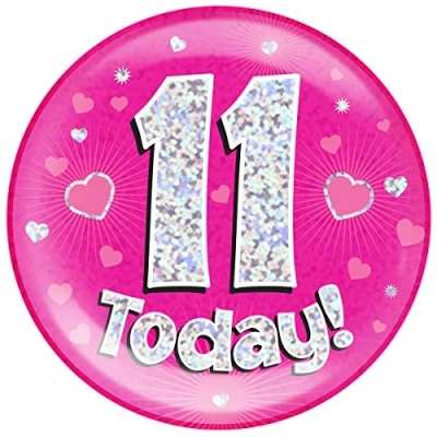 Image of OAKTREE UK 633124 6&quot; Jumbo Badge 11 Today Pink Holographic Dot