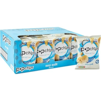 Image of popchips Sea Salt Potato Crisps, 23g (Pack of 24) Popped not Fried, No Artificial Flavours or Colours, Suitable for Vegans