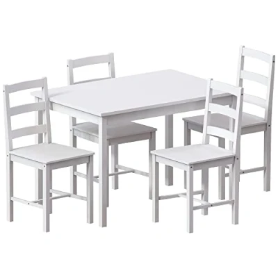 Image of Vida Designs Yorkshire Dining Table and Chairs Set Kitchen Home Furniture (White, 4 Seater)