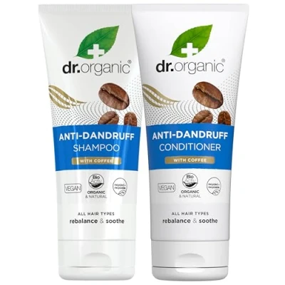 Image of Dr Organic Coffee Anti Dandruff Shampoo and Condtioner Pack of 2x 265ml, Paraben &amp; Sulphate Free for Women Men, Natural, Vegan,