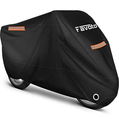 Image of Favoto Waterproof Motorbike Cover Outdoor Motorcycle 210T Oxford UV Scratch Heat Resistant All Season Protection with Night Reflector Lock Holes for Moped Cycle 295 x 105 125 cm