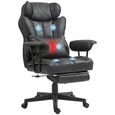 Image of HOMCOM Massage Office Chair with 6 Point and Heat, Desk Footrest, Reclining Backrest, Swivel Wheels, Adjustable Height, Black