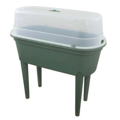 Image of Raised Garden Bed Planter Box Outdoor, Patio Greenhouse Flower Vegetable Grow with Lid &amp; Legs (Green)