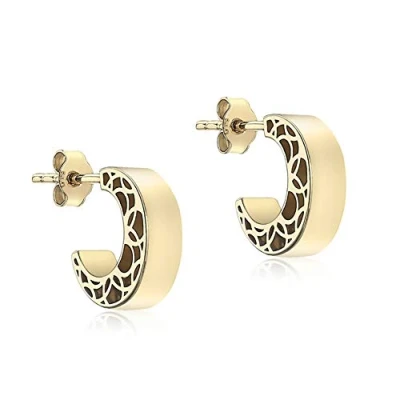 Image of Carissima Gold Women&#039;s 9ct Yellow Filigree Side Half Hoop Stud Earrings 3.2mm x 10mm