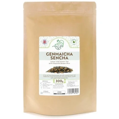 Image of Genmaicha Sencha Green Loose Leaf Premium Tea With Roasted Brown Rice (300g)