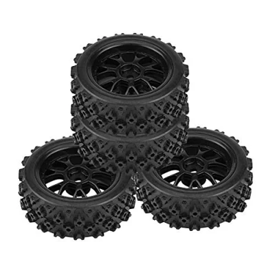 Image of Drfeify RC Parts &amp; Accessories 4 Pcs Toy Tire for 1/10 Car, High Grip Ability Rubber with Plastic Hub, Black