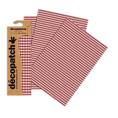 Image of Décopatch Ref C738O Red &amp; White Harlequin Pattern Paper Pack Each Sheet 30 x 40cm, of 3 Sheets Best Used With Décopach Glue Varnish,