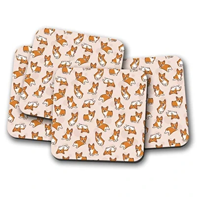 Image of 4 Set Cute Cartoon Corgis Coaster Corgi Dog Puppy Funny Animals #15890