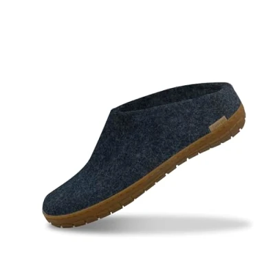 Image of GLERUPS Slip on Slippers Women and Men with Rubber Sole (Denim Blue) Unisex Wool Slipper Shoes Comfy Outdoor Indoor Cosy Gents Ladies