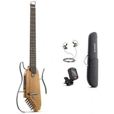 Image of Donner HUSH I Guitar For Travel Portable Ultra Light and Quiet Performance Headless Acoustic Electric Guitar, Maple Body with Removable Frames, Gig Bag, Accessories