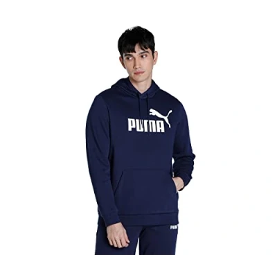 Image of Puma Mens Essentials Big Logo Hoodie Blue Cotton Size X Small