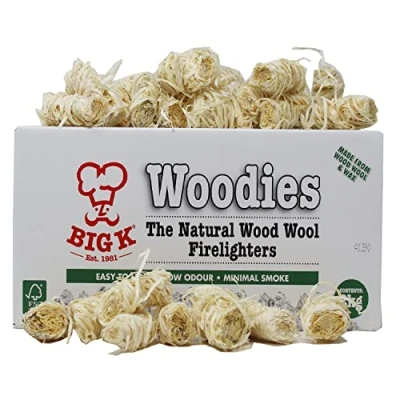 Image of TOPLINE Eco Natural Wood Wool Firelighters 2kg Easy to Light Big K woodies Fire Lighters Charcoal BBQ’s, Pizza Oven, Pits, Burners, Barbecue &amp; Camping Starters Odourless, Aprox 150