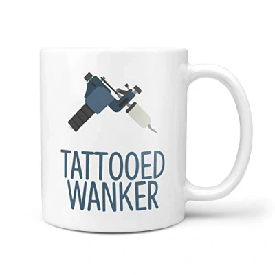 Image of TeHe Gifts Tattoo Wanker Gift 10oz Ceramic Coffee Tea Present Birthday Mug