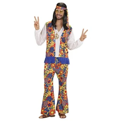Image of Mens Hippie Costume Medium UK 40/42&quot; for 60s 70s Hippy Fancy Dress