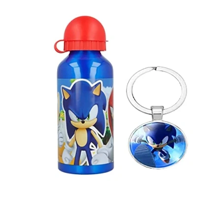 Image of Sonic Characters Aluminium Sports Bottle 400ml Holiday, Back to School Water Drinking Kids Lunch Children Includes Keychain