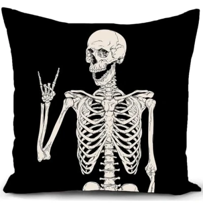 Image of HUASHUZI Cushion Cover Skull Gifts Grunge Room Decor Gothic Home Quirky y2k Decorations Throw Pillow Case Bedding Bedroom Livingroom Couch Sofa 18&quot;x18&quot;(45x45cm)